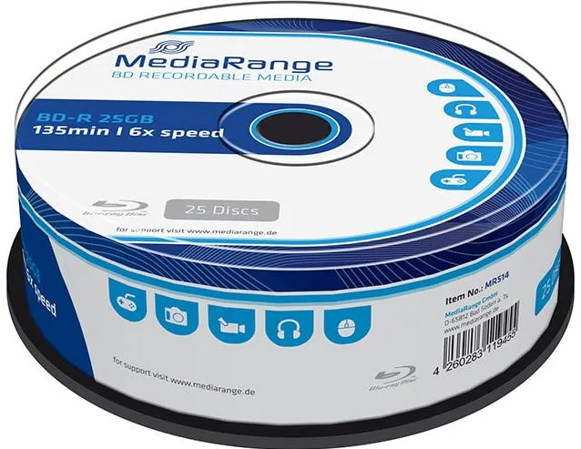 MediaRange BD-R 25GB 6x 25pcs Cakebox