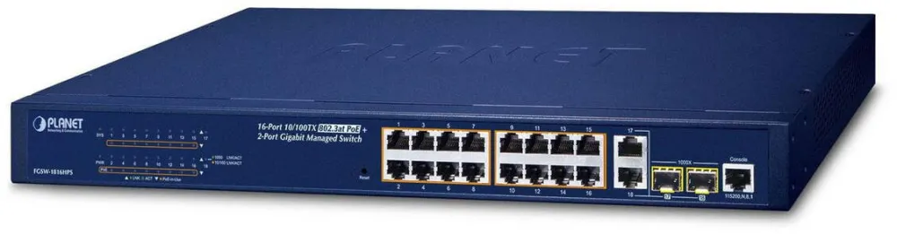 Switch Planet Switch Ethernet 16-Porturi, PLANET, 10/100TX, 802.3at POE, 220W