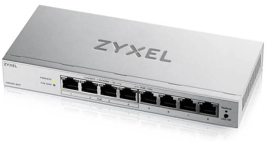 Switch ZyXEL Switch ZyXEL GS1200-8HPV3 Managed L2 Gigabit Ethernet (10/100/1000) Power Over Ethernet (PoE) Desktop Gri