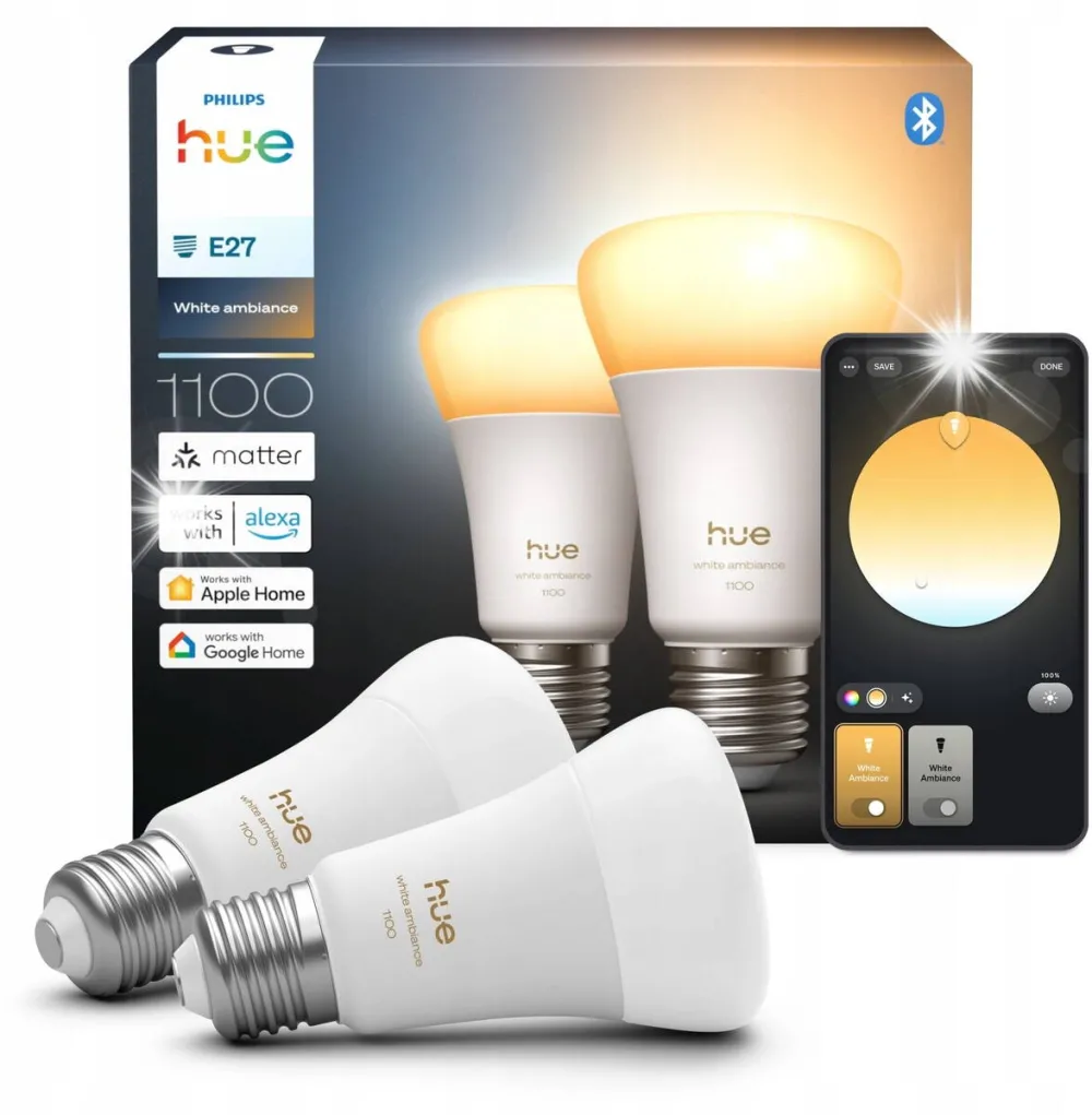 Philips Hue Becuri inteligente Philips Hue White Ambiance A60 E27, 2 bucati, alb