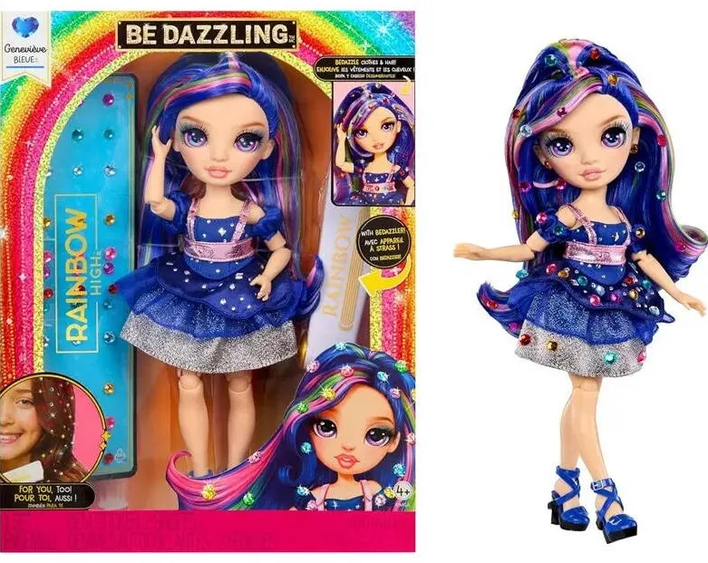 Mga Papusa Rainbow High Genevieve Bleue, 28cm, par albastru cu suvite colorate, set cu accesorii