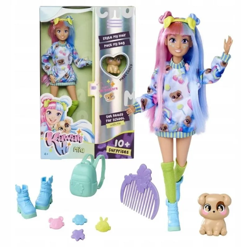 Simba Set Papusa Simba Kawaii Hi Mia Si Catel Choco Cu Accesorii, Simba, Inaltime Papusa 26 cm, Inaltime Catel 5 cm, Material Plastic, Membre Mobile, 26 x 5 cm, Multicolor, 10 Elemente