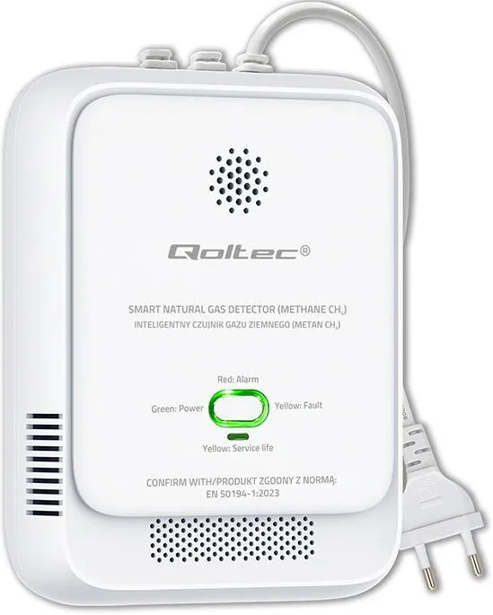 QOLTEC Senzor de Gaz Natural Qoltec, Alarma Sonora, Luminoasa, Detectie Rapida, Autodiagnosticare, 220-240V AC