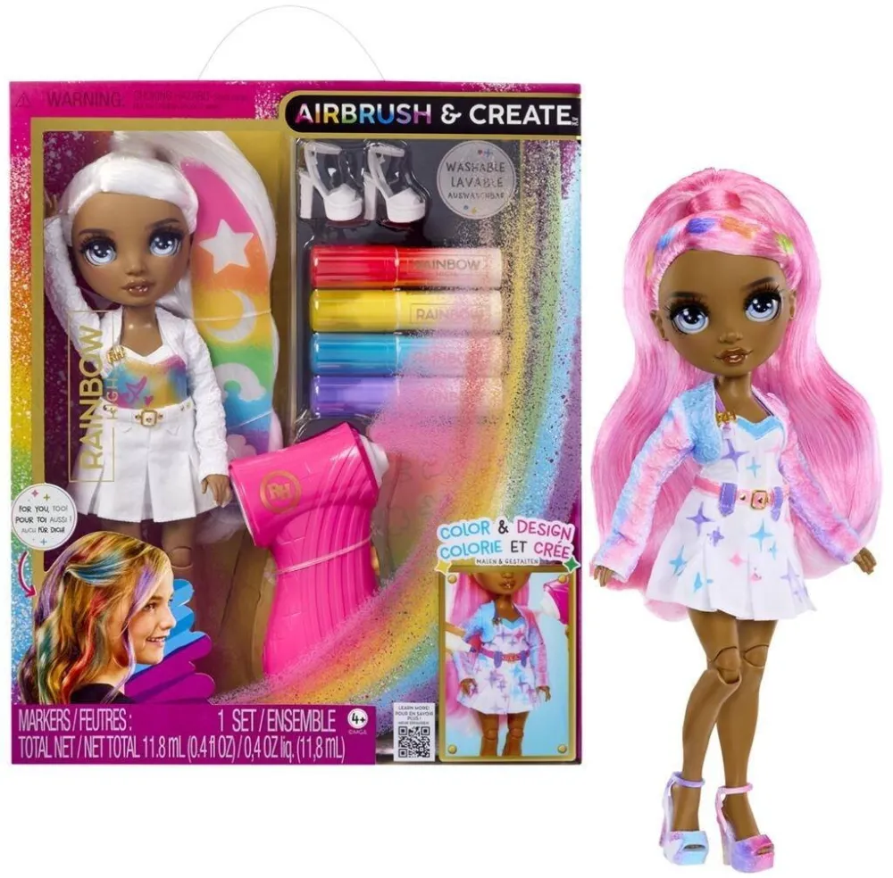 Mga Papusa Mga Rainbow High Air Brush & Create, set creativ, ochi gri, multicolor