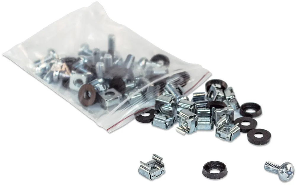 Intellinet Cage Nut Set (50 Pack), M6 Nuts, Bolts and Washers, Suitable for Network Cabinets/Server Racks, Plastic Storage Jar, Lifetime Warranty