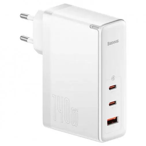 Baseus INCARCATOR retea GaN5 Pro, Quick Charge 140W, 1 x USB, 2 x USB Type-C, include cablu USB Type-C la USB Type-C 100W 1m, alb "CCGP100202" - 6932172610234