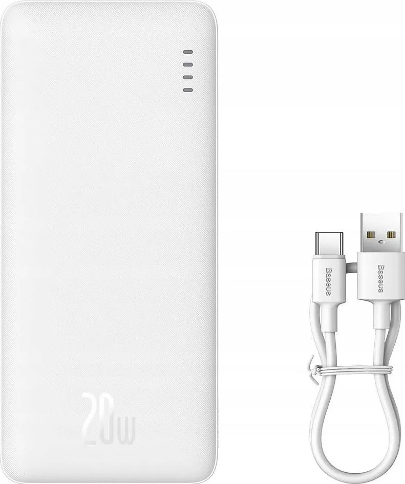 Baseus POWER BANK Baseus Airpow, 10000mAh, 20W, 1 x USB; 1 x USB Type-C input/output, total 3A, include cablu USB la USB Type-C de 30cm, alb, "PPQD090002" (timbru verde 0.98 lei) - 6932172626891