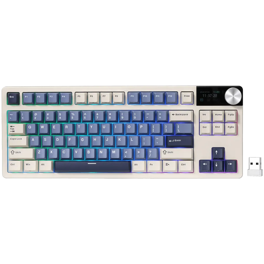 Tastatura Royal Kludge Royal Kludge Gaming Royal Kludge S85, iluminare RGB, Wired, Wireless 2.4Ghz, Bluetooth Bej/Albastru