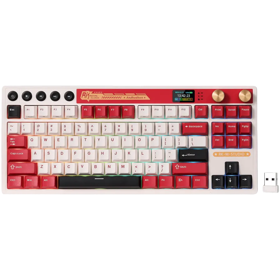Tastatura Royal Kludge Royal Kludge Gaming Royal Kludge RK-M87, Beige Switch, iluminare RGB, Wired, Wireless 2.4Gzh, Bluetooth Multicolor