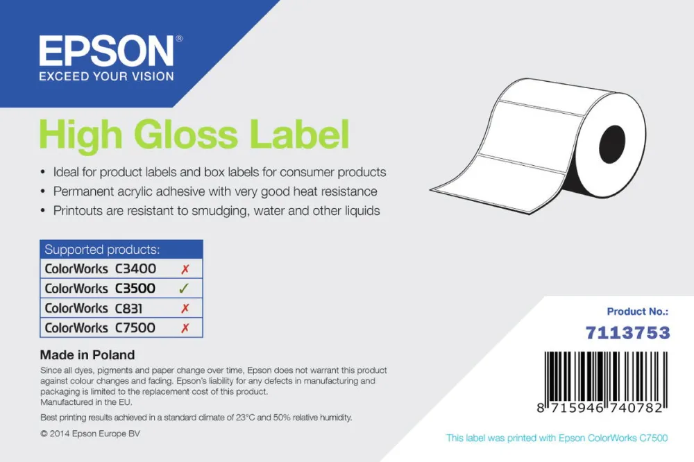 Banda etichete Epson ETICHETE High Gloss Label, Die-Cut Roll, 102mm x 51mm, 610 Labels
