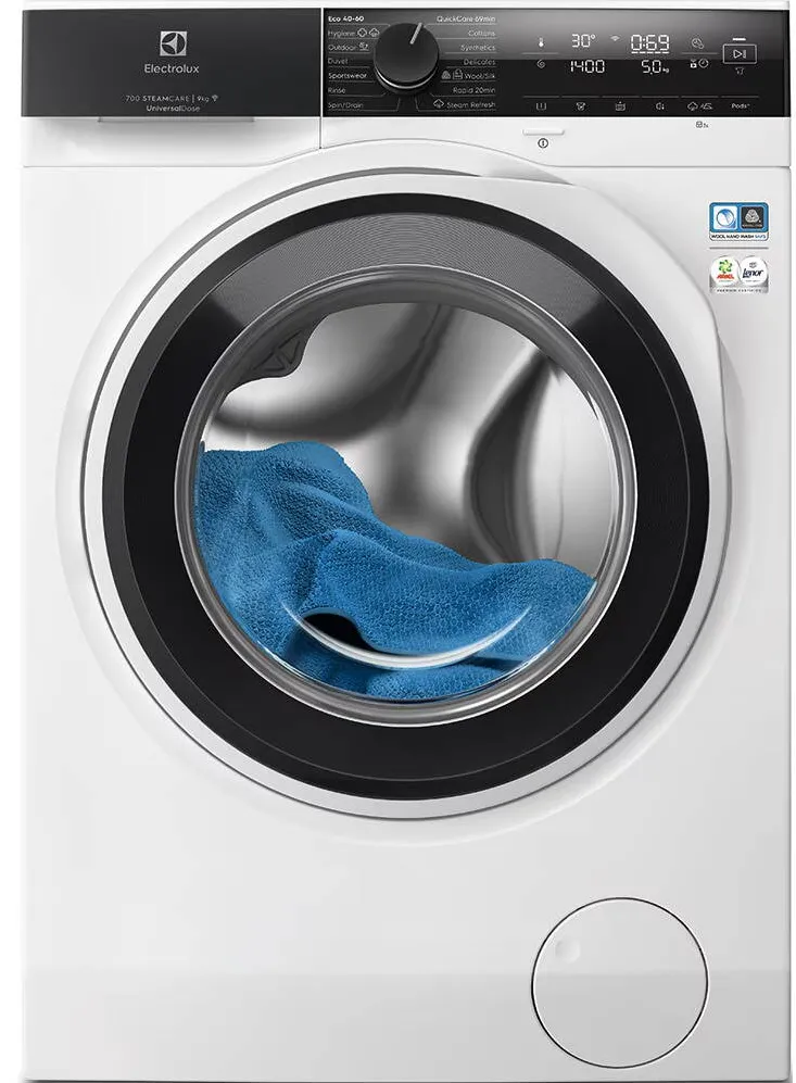 ELECTROLUX Masina de spalat rufe ELECTROLUX EW7F4494QE PerfectCare700, 9 kg, 1400 rpm, Clasa A, Wi-Fi, motor Inverter, display LED, SteamCare + SensiCare, dozator Universal, QuickCare 69', Rapid 20', Abur Improspatare, Sport, Outdoor, TimeManager, Alb
