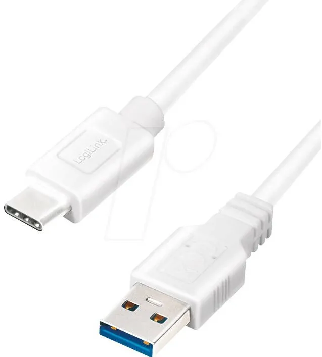 Logilink USB 3.2 Gen1x1 cable, USB-A male to USB-C male, white, 2m