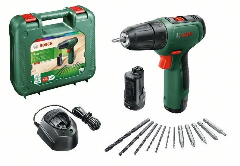 BOSCH Masina de gaurit si insurubat EasyDrill 1200, 12V, 1500 RPM, Acumulator, Valiza, Verde, 06039D3007