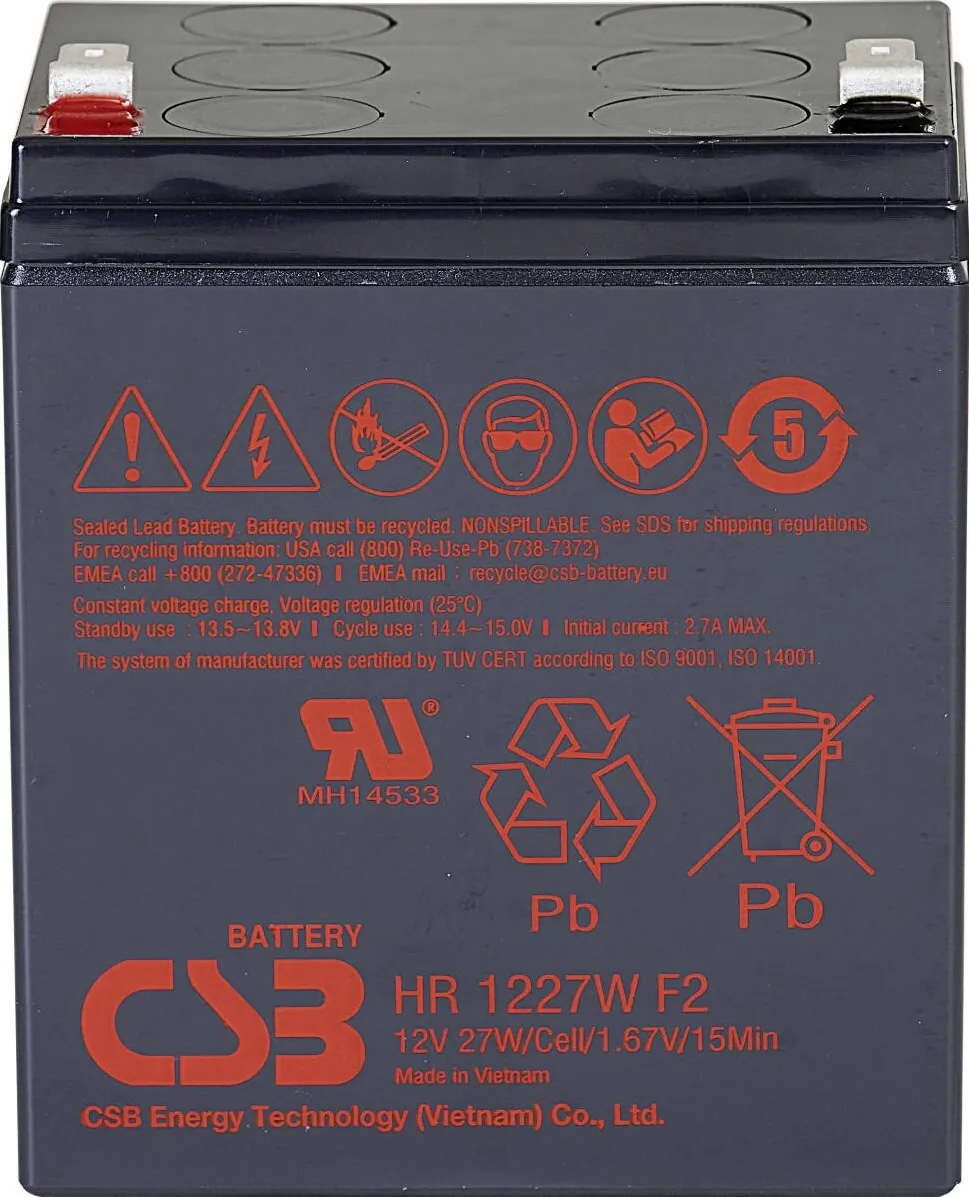 CSB Baterie UPS AGM 27W@15min F2 6.5Ah 3-5y HR1227WF2