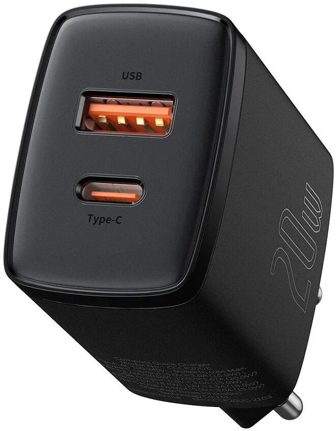 incarcator rapid Baseus Compact USB / USB tip C 20W 3A Power Delivery Quick Charge 3.0 negru (CCXJ-B01)