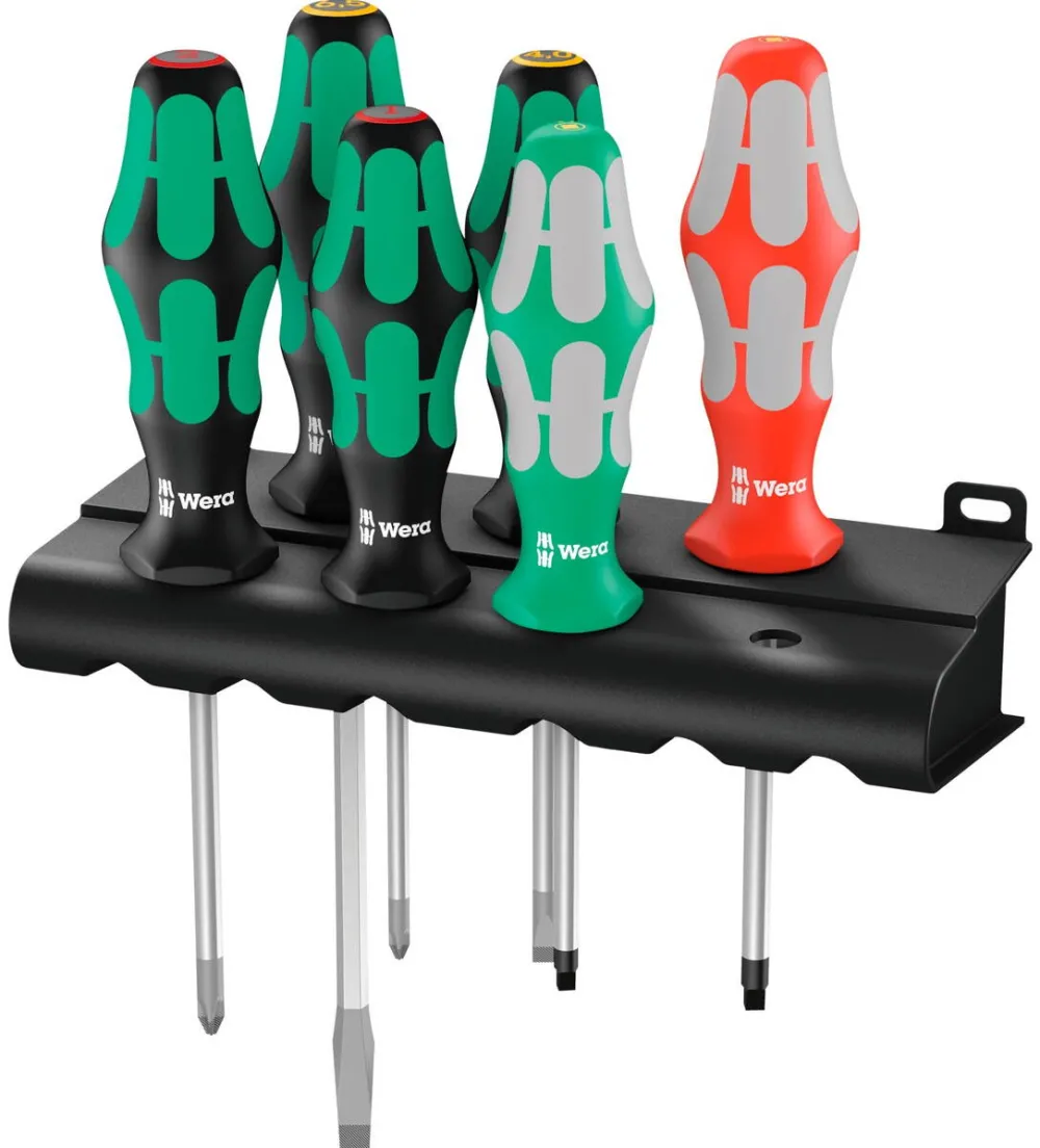 WERA 334/368/6 screwdriver set Kraftform Plus + Rack (black/green, 6 pieces, with Lasertip)