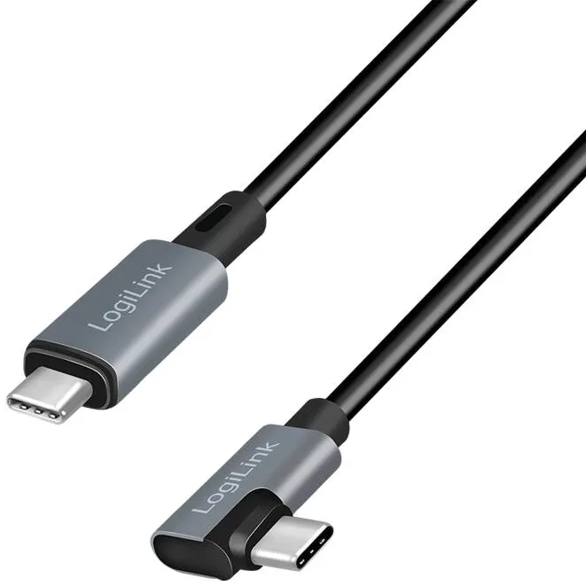 Logilink alimentare si date LOGILINK, pt. smartphone, USB 2.0, USB Type-C (T) la USB Type-C (T) la  90 grade, 1m, PD 100W, 2 x ecranat, plastic, negru