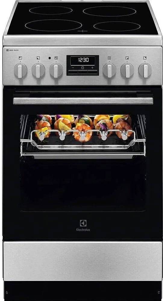 Aragaz LKR540267X, Electric, Vitroceramica, 4 zone de gatit, Raft BBQ, Timer electronic, Grill, Iluminare cuptor, Clasa A, 50 cm, Inox