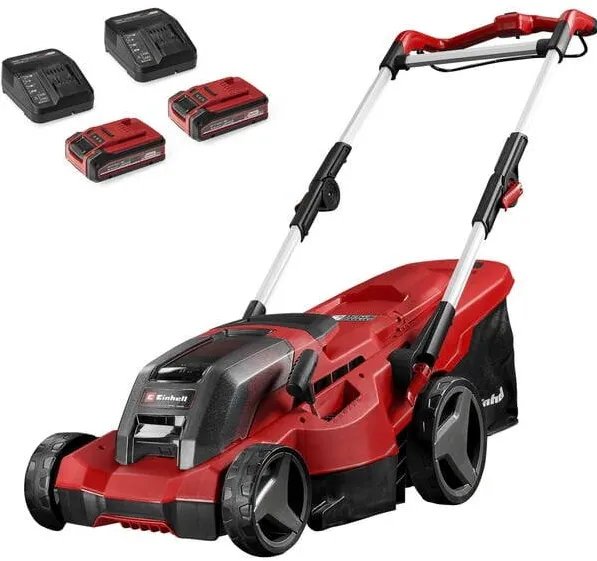 Einhell Cordless Lawn Mower Set GE-CM 36/37 Li, 36 Volt (2x18 V) (red/black, 2x Li-Ion Plus batteries 4.0 Ah)