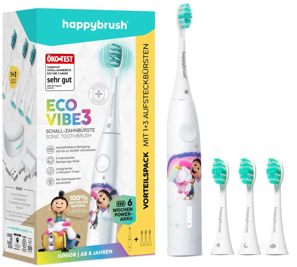 Happybrush Periuta de dinti electrica ECO VIBE KIDS Agnes + 3 Rezerve, Alb