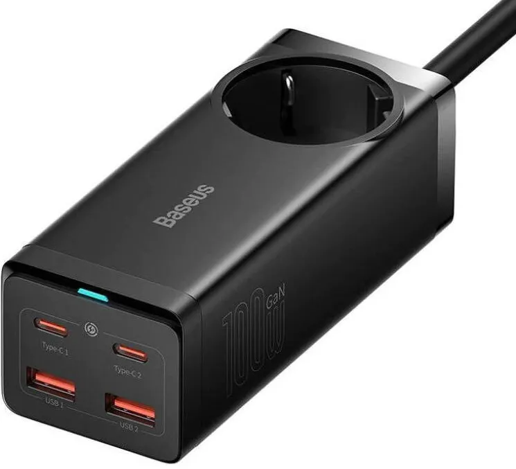 Baseus GaN3 Pro Powerstrip,QC 100W,1xAC,2xUSB Type-C Output 5V/3A,2 x USB,include USB Type-C la USB Type-C 100W, 1m, negru "PSZM000401" - 6932172604233