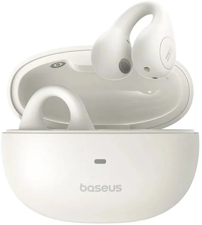 Casti Bluetooth Baseus AirGo AS01 Open-Ear TWS, pt smartphone, wireless, bluetooth 5.3, microfon pe casca, 25 ore durata baterie, alb "A00069101223-00" - 6932172655372