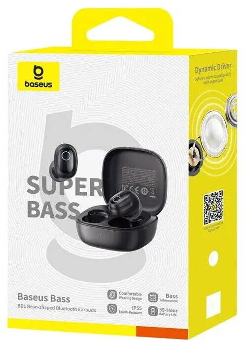 Casti Bluetooth Baseus Bass BD1 TWS, pt smartphone, wireless, bluetooth 5.4, dual-mic pe casca, IP55 rezistenta apa, 8 ore durata baterie, negru "A00084601123-Z1" - 6932172686789
