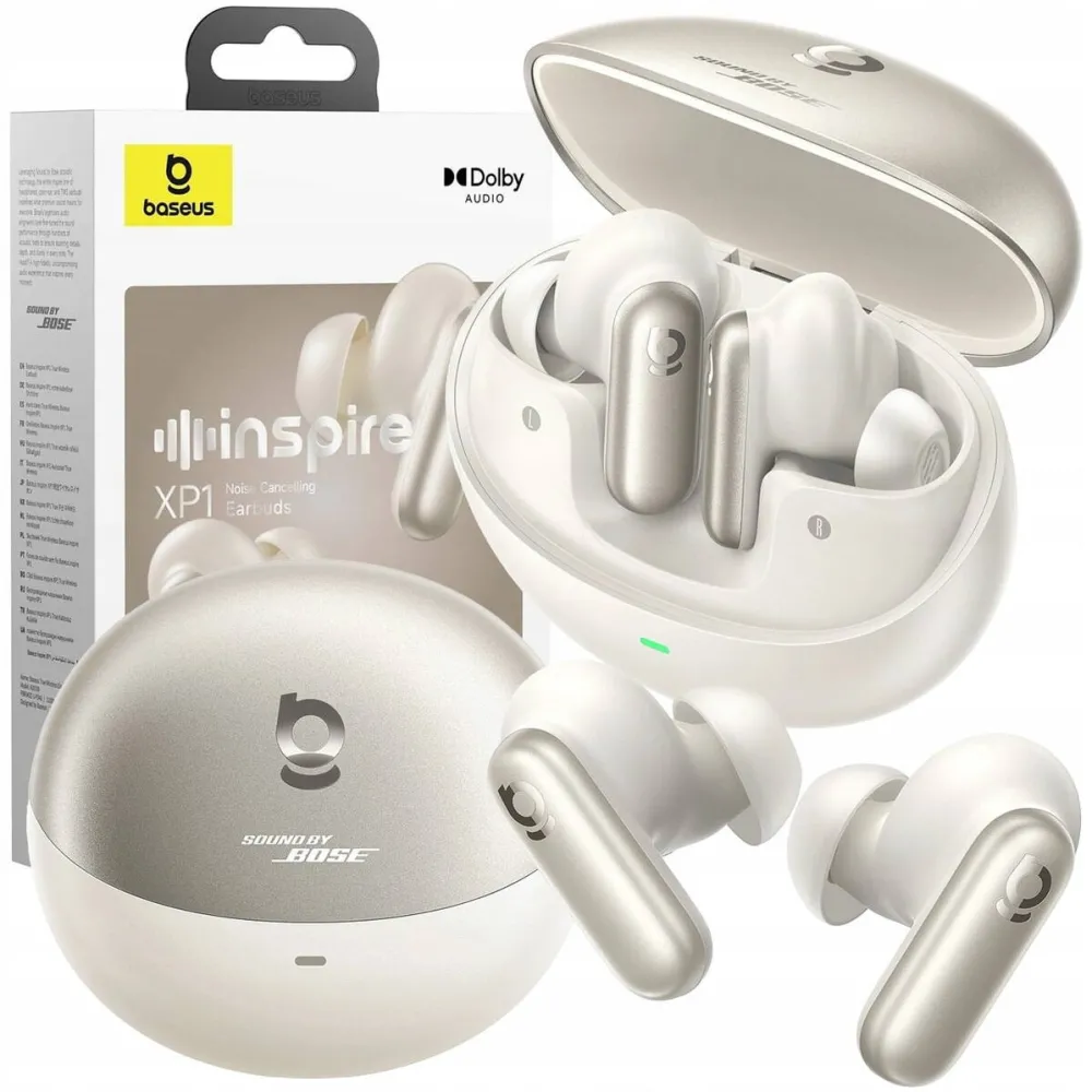 Casti Bluetooth Baseus Inspire XP1, true wireless, intraauriculare - butoni, pt smartphone, microfon pe casca, conectare prin Bluetooth 5.0, sound by Bose, alb "A0010902" - 6953156299924