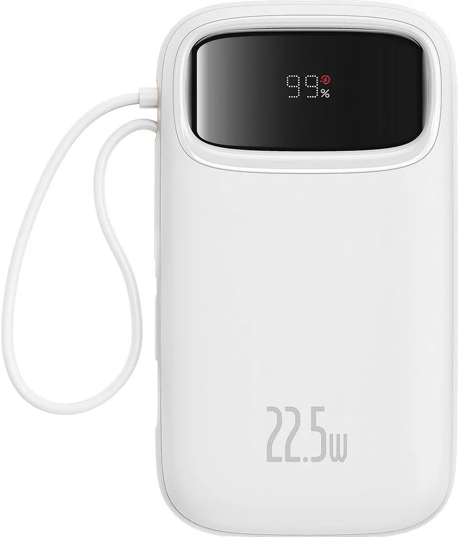 Baseus POWER BANK Qpow2 Dual-Cable, 10000mAh, PD 3.0 + QC 3.0 22.5W, 1 x USB; 1 x Iphone Lightning; 2 x USB Type-C, digital display pt. status baterie, total 2.4A, alb, "P10055003223-00" - 6932172636289