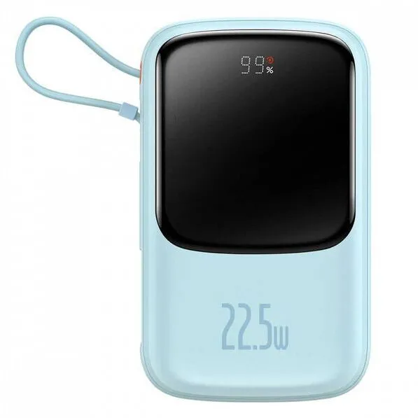 Baseus POWER BANK Qpow2 Digital Display, 20000mAh, 22.5W, 2 x USB Type-C output/input, 1 x Lightning, 1 x USB, include USB la USB Type-C 30cm, albastru "PPQD030103" - 6932172618179