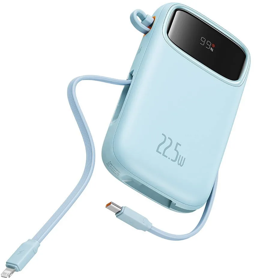 Baseus POWER BANK Qpow2 Digital Display, 20000mAh, 22.5W, 2 x USB Type-C output/input, 1 x Lightning, 1 x USB, include USB Type-C la USB Type-C 30cm, albastru, "P10055002313-00" - 6932172636265