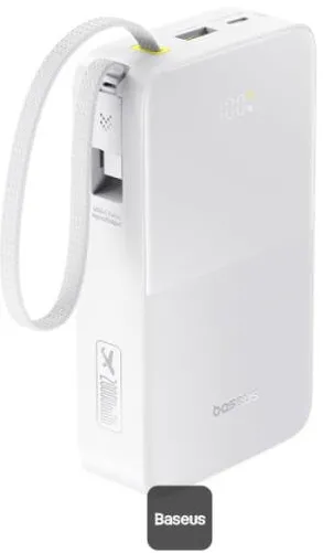 Baseus POWER BANK EnerFill FC51 Bipow2 Pro, 20000mAh, PD 22.5W, 1 x USB; 1 x integrat USB Type-C, 1 x Type-C, digital display pt. status baterie, total 2.4A, alb "E0027700" - 6932172691882