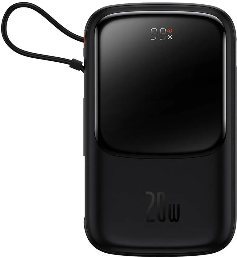 Baseus POWER BANK Qpow Pro Digital Display, 20000mAh, 20W, 1 x integrat Iphone Lightning output, 1 x USB, 1 x USB Type-C, negru, "PPQD040001" - 6932172619671