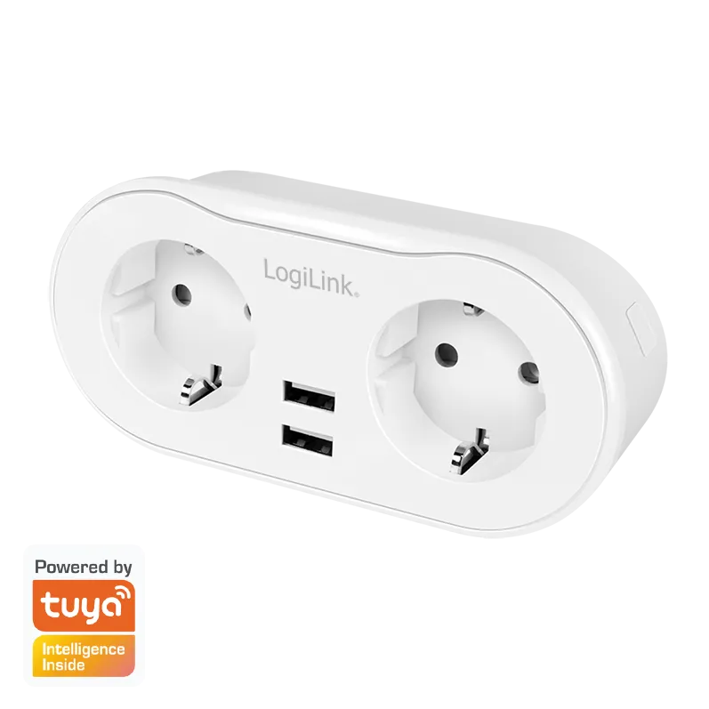 Logilink PRIZA INTELIGENTA LOGILINK, Wi-Fi Smart,Schuko x 2, USB x 2 5V/2.4A max. 12W,prot. Supracurent / supratensiune,  IP20, compatibil TUYA, Amazon Alexa si Google Home, alb "SH0102" (include TV 0.18lei)