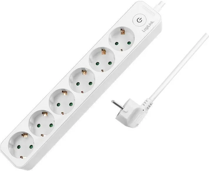 Logilink PRELUNGITOR LOGILINK, Schuko x 6, 3G 1.5mm2, 230 V/16 A, 50 Hz, max. 3500 W, buton intrerupator iluminat, IP20, 1.5m, alb, "LPS247"