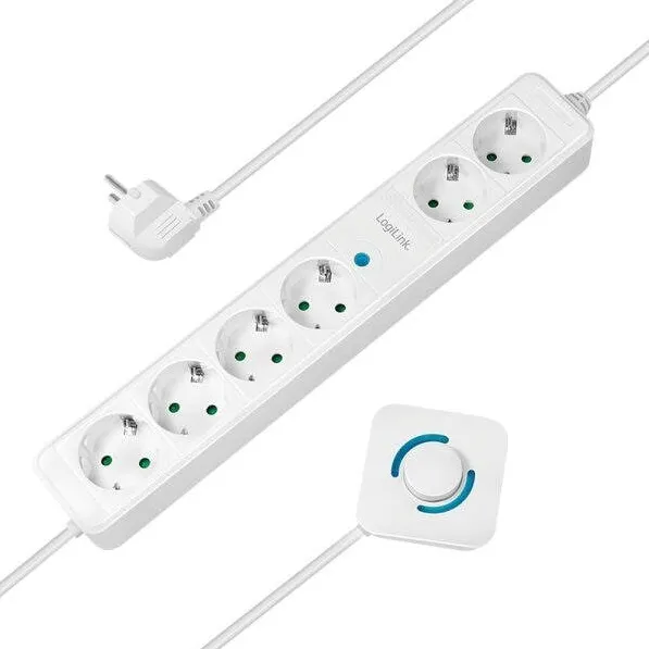 Logilink PRELUNGITOR LOGILINK, Schuko x 6, 3G 1.5mm2, 230 V/16 A, 50 Hz, max. 3500 W, ON/OFF de picior pt. 4 prize, 1.5m, alb, "LPS271"