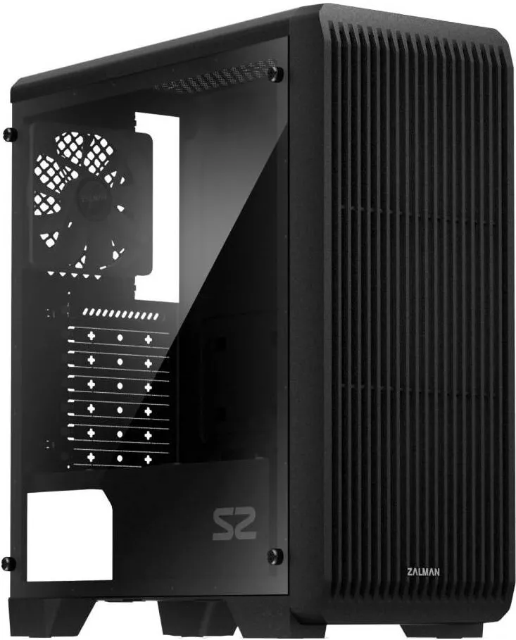 Carcasa PC Zalman  "S2", middle tower, gaming, fara sursa, suporta 8xfan, 1xfan inclus, PSU shroud, USB 3.1 gen1 x 1, USB 2.0 x 2, audio+mic, 7 sloturi expansiune, negru, "S2"
