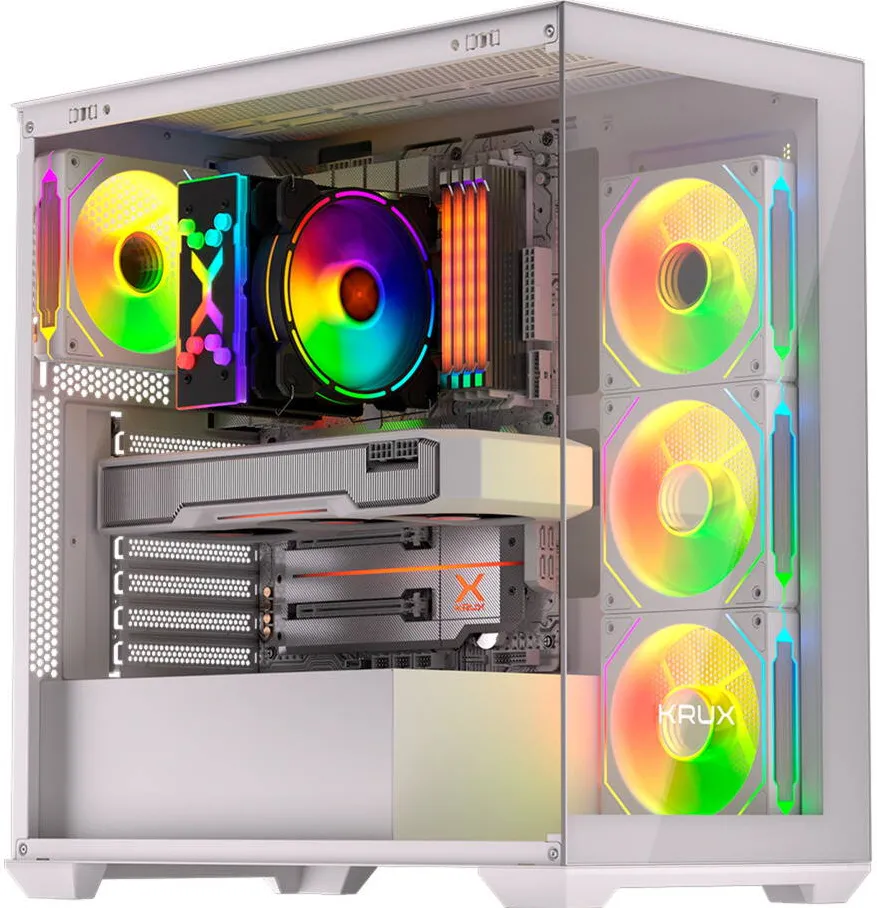 Carcasa PC KRUX Exo, MiddleTower, ATX, cu 4 ventilatoare incluse 120 mm RGB, Alb