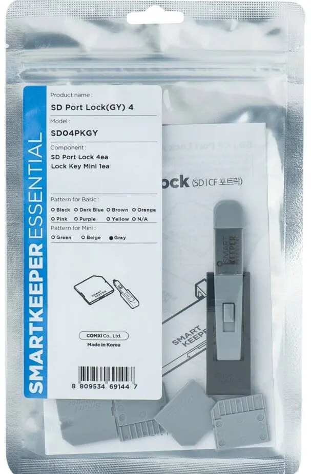 Hub USB SmartKeeper MSD04PKGY 4 x Micro SD Port Blockers with 1 x Lock Key Mini Gray SLSART-0320 SLSART0320 (SLSART-0320)