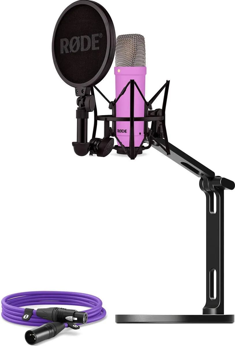 Microfon Rode NT1 Signature +XLR cable+Desktop Studio Arm, microphone (purple, bundle)