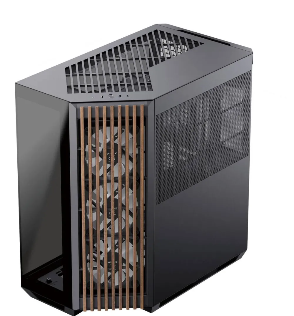 Carcasa PC APNX V1-W-BK-v3, Tower case black, Tempered Glass x 2, Wood paneling