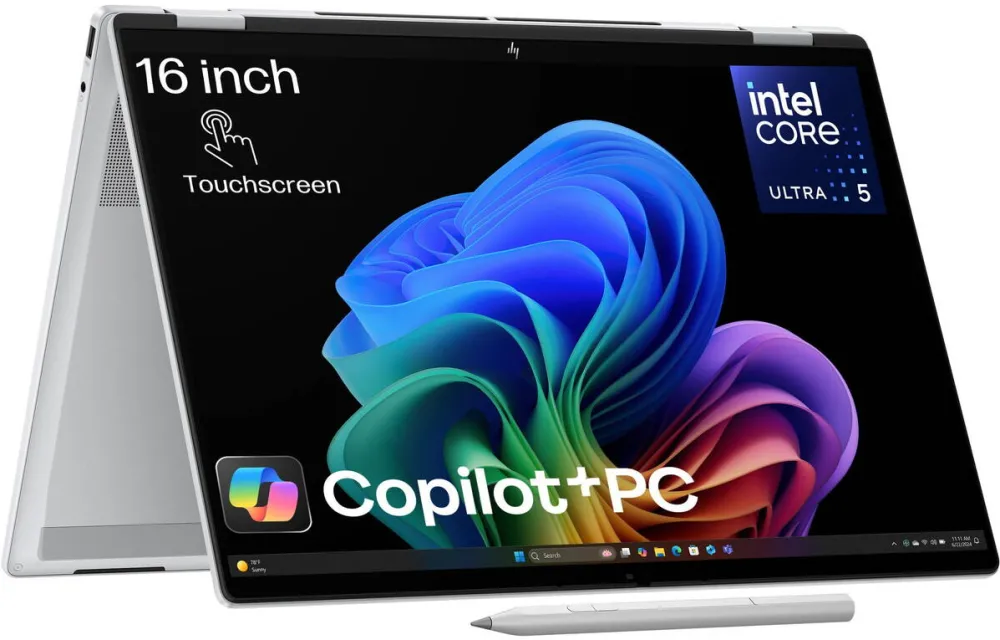 Laptop HP Laptop HP OmniBook X Flip 16-as0025nn cu procesor Intel® Core™ Ultra 5 226V pana la 4.5GHz, 16'', 2K, IPS, Touch, 16GB LPDDR5x RAM, 512GB SSD, Intel® Arc™, Windows 11 Home, Glacier silver