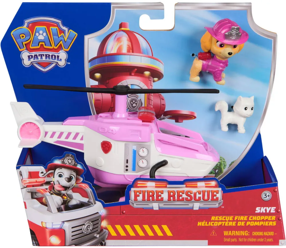 Spin Master Paw Patrol Fire Rescue - Skye's Rescue Helicopter, Toy Vehicle with Skye Dog Figure and Cat Figure