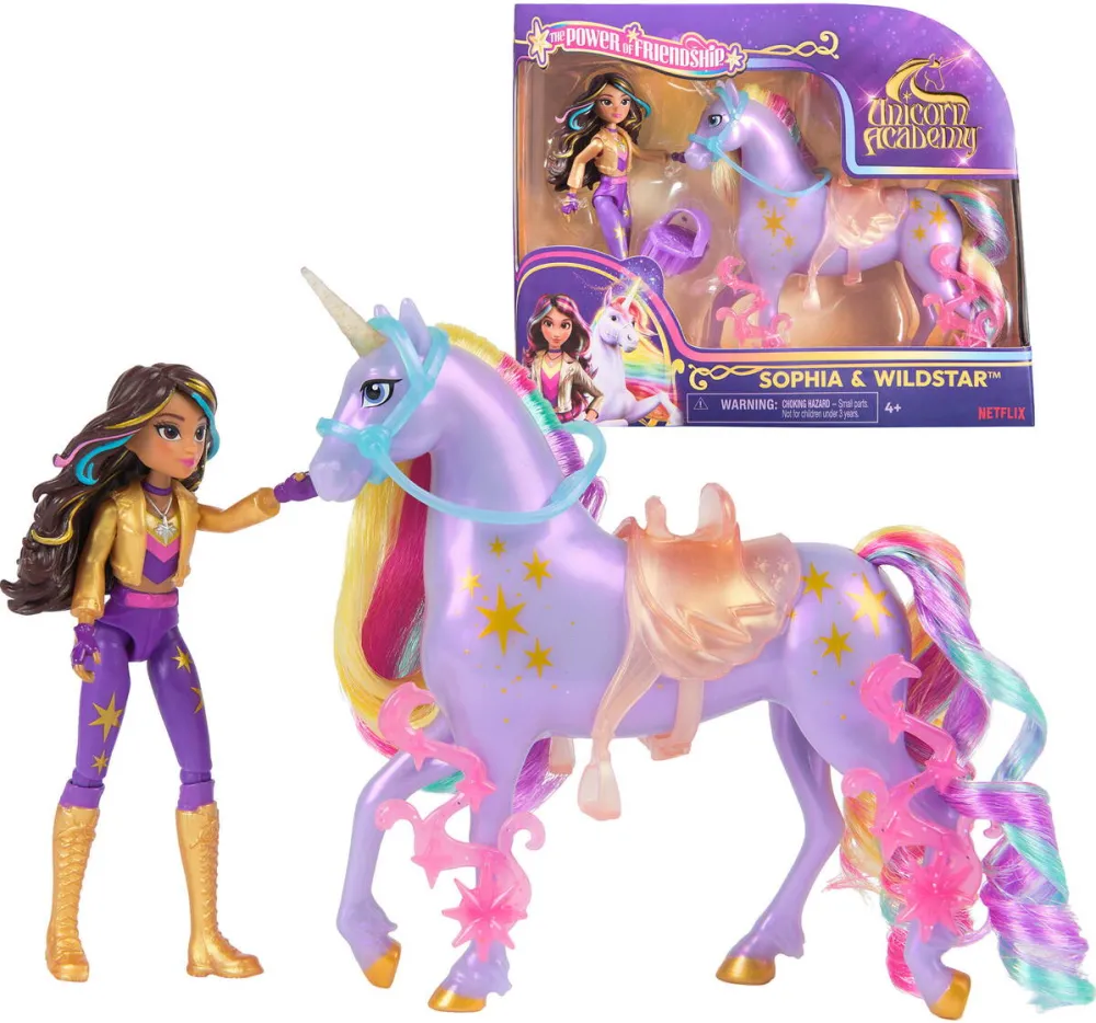 Spin Master Unicorn Academy - Sophia and Unicorn Wildstar, action figure with real mane and tail and brush