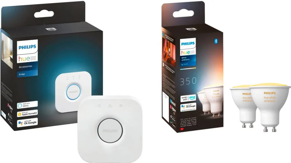 Philips Hue White Ambiance GU10 + Bridge, LED lamp twin pack, replaces 35 watts, incl. Hue Bridge