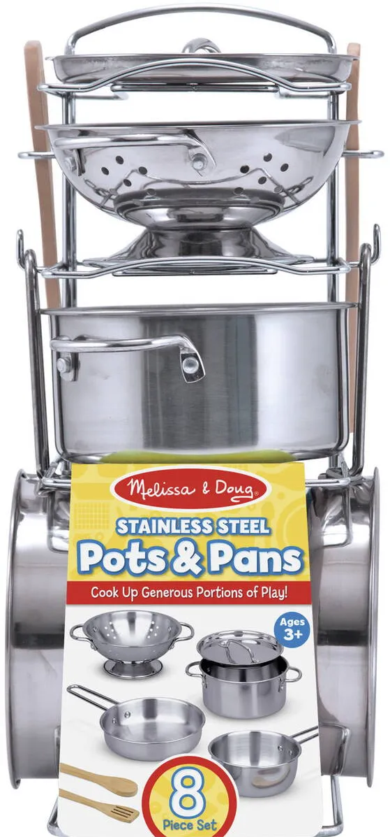 Set vase de gatit din inox pentru bucatarie de joaca Spin Master Melissa & Doug