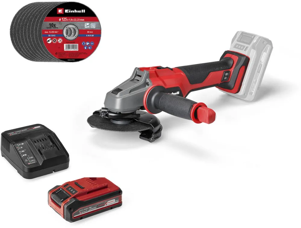 Einhell Professional cordless angle grinder AXXIO 18/125, 18 Volt red/black, Li-Ion Plus battery 4.0 Ah
