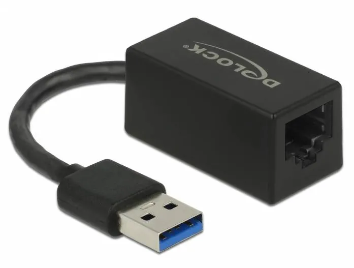 Adaptor DELOCK 65903, Adaptor USB SuperSpeed (USB 3.2 Gen 1) cu conector tata USB Tip-A > LAN Gigabit de 10/100/1000 Mbps compact negru