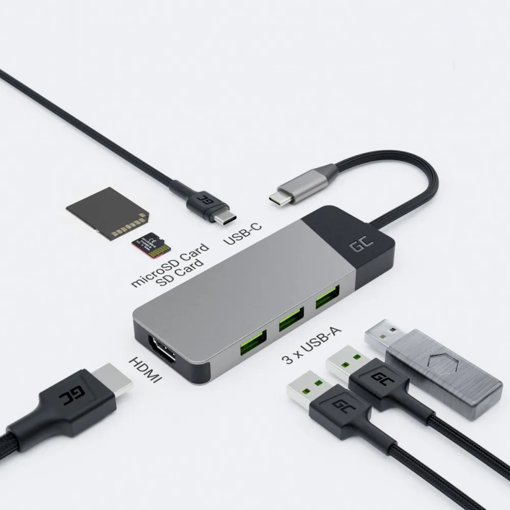 Docking Station Green Cell adapter USB-C Connect 3xUSB 3.1 HDMI 4K 60Hz USB-C PD 85W