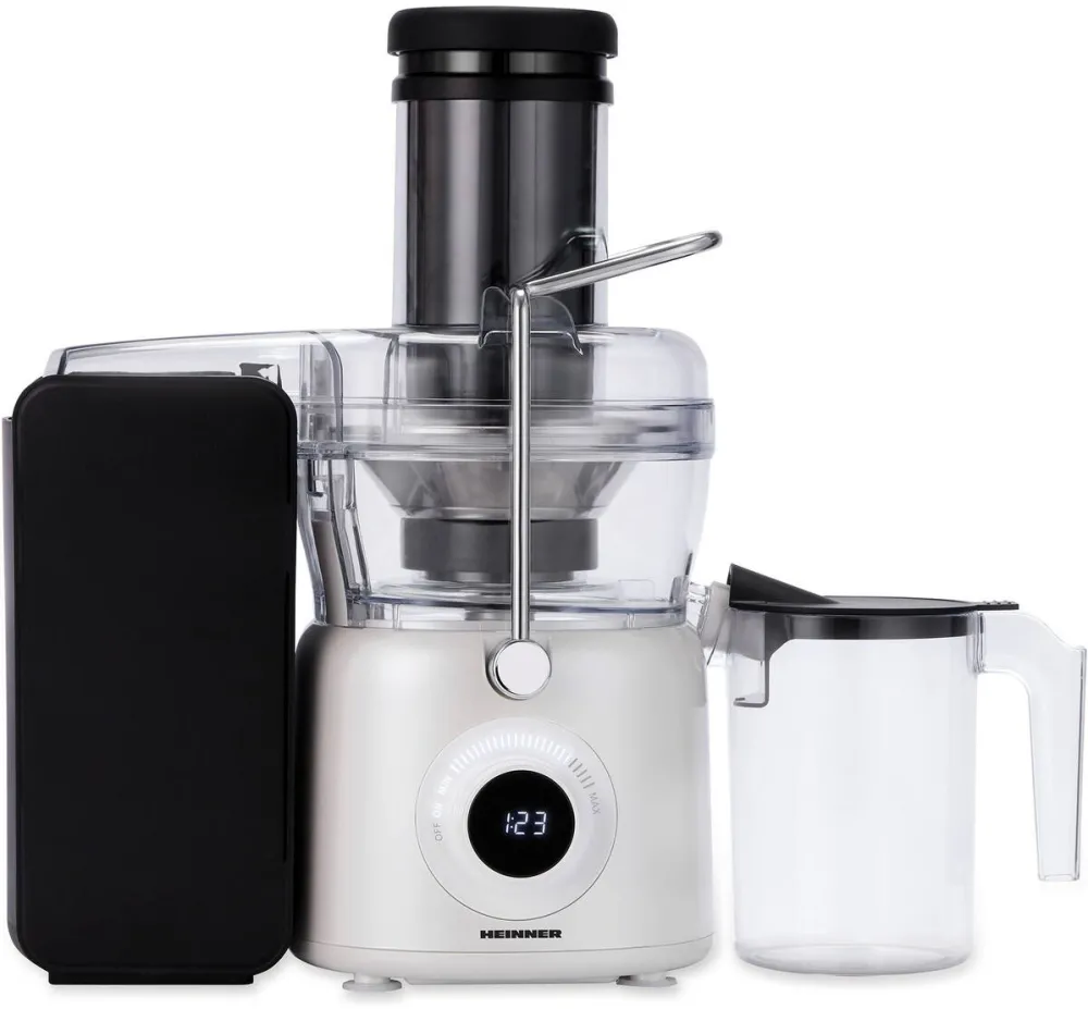 HEINNER Storcator de fructe Pearlwhite HSF-K1000DCWP, 1000W, motor DC, viteza variabila, recipient pulpa 1L, filtru inox, tub larg alimentare 84mm, Alb